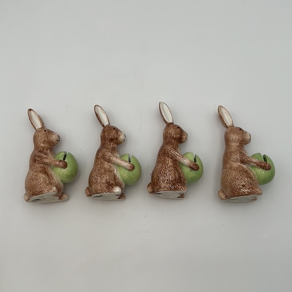 PORCELAIN BUNNY RABBIT MENU CARD HOLDER FIGURINE SET 4 - Picture 9 of 16